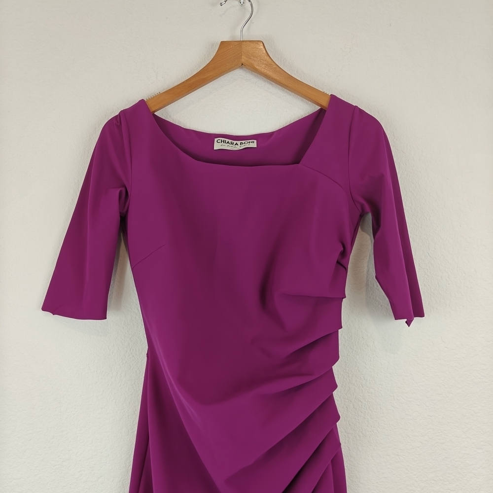 Chiara Boni La Petite Robe Magenta Ruched Sheath Dress 6 Luxury Stretch Cocktail - Picture 5 of 16